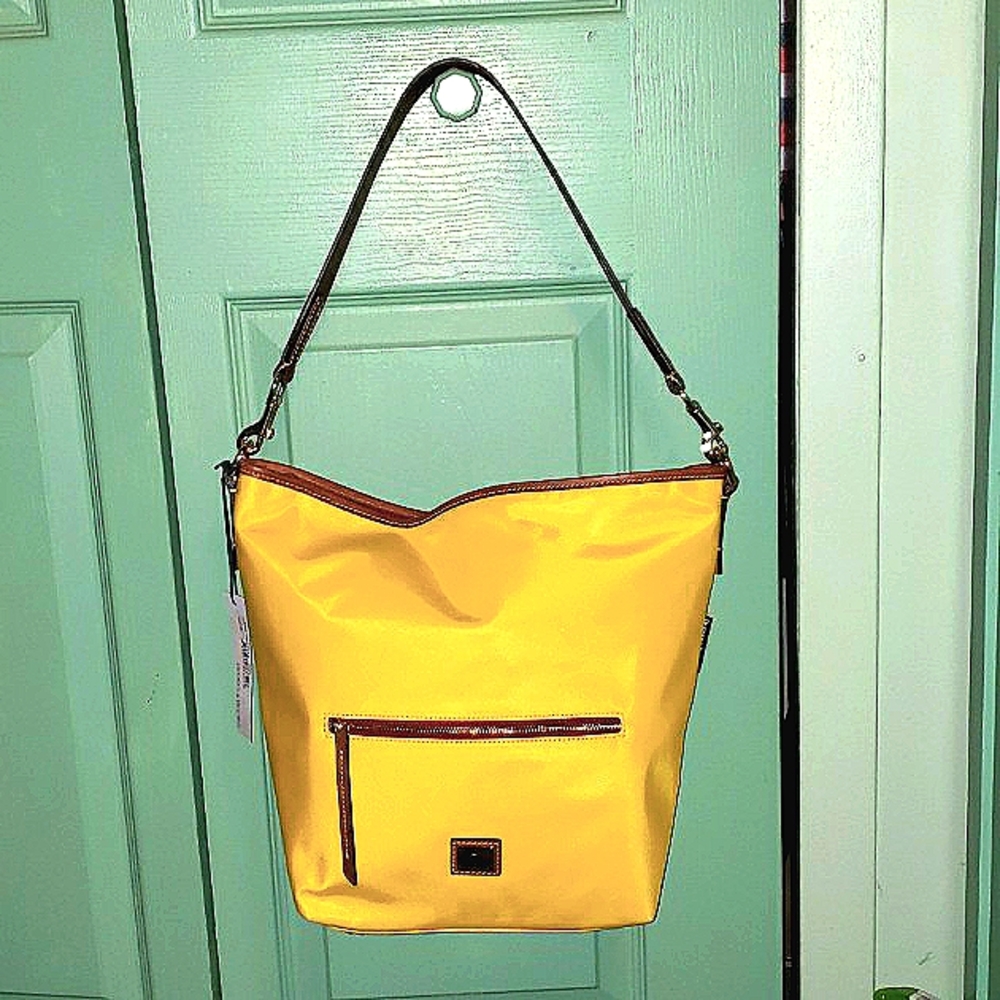 Dooney & Bourke Yellow Hobo with Brown Trim
